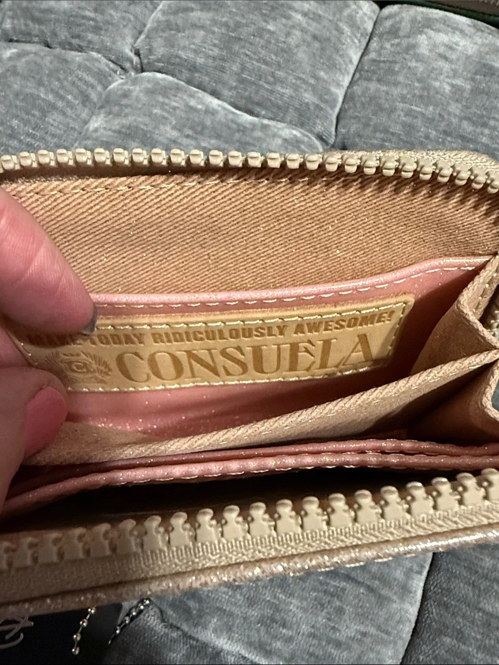 Consuela Emery Glitter Zip Cosmetic Case in Rose Gold